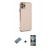 MARSİLYAN™- iPhone 11 Pro Max Kılıf Yankı Serisi - Siyah 34D Hayalet Izgaralı Cam + Metal Kamera Lens Koruma Cam - GD
