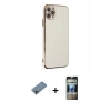MARSİLYAN™- iPhone 11 Pro Max Kılıf Yankı Serisi - Siyah 34D Hayalet Izgaralı Cam + Shine Kamera Lens Koruma Cam - PE