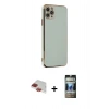 MARSİLYAN™- iPhone 11 Pro Max Kılıf Yankı Serisi - Siyah 34D Hayalet Izgaralı Cam + Pers Alüminyum Kamera Lens - KI