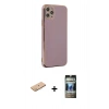 MARSİLYAN™- iPhone 11 Pro Max Kılıf Yankı Serisi - Siyah 34D Hayalet Izgaralı Cam + Renkli Kamera Lens Koruma Cam - PE