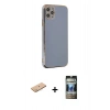 MARSİLYAN™- iPhone 11 Pro Max Kılıf Yankı Serisi - Siyah 34D Hayalet Izgaralı Cam + Renkli Kamera Lens Koruma Cam - PE