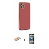 MARSİLYAN™- iPhone 11 Pro Max Kılıf Yankı Serisi - Siyah 34D Hayalet Izgaralı Cam + Renkli Kamera Lens Koruma Cam - PE