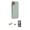 MARSİLYAN™- iPhone 11 Pro Max Kılıf Yankı Serisi - Siyah 34D Hayalet Izgaralı Cam + Renkli Kamera Lens Koruma Cam - PE