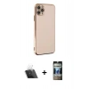 MARSİLYAN™- iPhone 11 Pro Max Kılıf Yankı Serisi - Siyah 34D Hayalet Izgaralı Cam + Kamera Lens Koruma Cam - SF