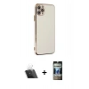 MARSİLYAN™- iPhone 11 Pro Max Kılıf Yankı Serisi - Siyah 34D Hayalet Izgaralı Cam + Kamera Lens Koruma Cam - SF