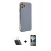 MARSİLYAN™- iPhone 11 Pro Max Kılıf Yankı Serisi - Siyah 34D Hayalet Izgaralı Cam + Kamera Lens Koruma Cam - SF