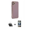 MARSİLYAN™- iPhone 11 Pro Max Kılıf Yankı Serisi - Siyah 34D Hayalet Izgaralı Cam + Kamera Lens Koruma Cam - SF