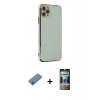 MARSİLYAN™- iPhone 11 Pro Max Kılıf Yankı Serisi - Siyah 34D Hayalet Izgaralı Cam + Shine Kamera Lens Koruma Cam - SABE