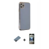 MARSİLYAN™- iPhone 11 Pro Max Kılıf Yankı Serisi - Siyah 34D Hayalet Izgaralı Cam + Metal Kamera Lens Koruma Cam - SH
