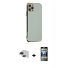 MARSİLYAN™- iPhone 11 Pro Max Kılıf Yankı Serisi - Siyah 34D Hayalet Izgaralı Cam + Pers Alüminyum Kamera Lens - SH
