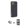 MARSİLYAN™- iPhone 11 Pro Max Kılıf Yankı Serisi - Siyah 34D Hayalet Izgaralı Cam + Pers Alüminyum Kamera Lens - SH