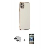 MARSİLYAN™- iPhone 11 Pro Max Kılıf Yankı Serisi - Siyah 34D Hayalet Izgaralı Cam + Pers Alüminyum Kamera Lens - SH