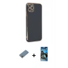 MARSİLYAN™- iPhone 11 Pro Max Kılıf Yankı Serisi - Siyah 34D Izgaralı Cam + Shine Kamera Lens Koruma Cam - GS