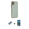 MARSİLYAN™- iPhone 11 Pro Max Kılıf Yankı Serisi - Siyah 34D Izgaralı Cam + Shine Kamera Lens Koruma Cam - GS