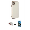 MARSİLYAN™- iPhone 11 Pro Max Kılıf Yankı Serisi - Siyah 34D Izgaralı Cam + Pers Alüminyum Kamera Lens - KI