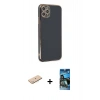 MARSİLYAN™- iPhone 11 Pro Max Kılıf Yankı Serisi - Siyah 34D Izgaralı Cam + Renkli Kamera Lens Koruma Cam - MI