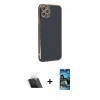 MARSİLYAN™- iPhone 11 Pro Max Kılıf Yankı Serisi - Siyah 34D Izgaralı Cam + Şeffaf Kamera Lens Koruma Cam