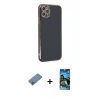MARSİLYAN™- iPhone 11 Pro Max Kılıf Yankı Serisi - Siyah 34D Izgaralı Cam + Shine Kamera Lens Koruma Cam - MI