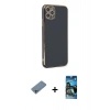 MARSİLYAN™- iPhone 11 Pro Max Kılıf Yankı Serisi - Siyah 34D Izgaralı Cam + Shine Kamera Lens Koruma Cam - SABE