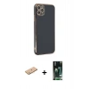 MARSİLYAN™- iPhone 11 Pro Max Kılıf Yankı Serisi - Siyah 360 Mat Full Body Arka Koruyucu + Renkli Kamera Lens Koruma Cam - PE
