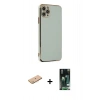 MARSİLYAN™- iPhone 11 Pro Max Kılıf Yankı Serisi - Siyah 360 Mat Full Body Arka Koruyucu + Renkli Kamera Lens Koruma Cam - PE