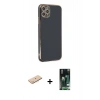 MARSİLYAN™- iPhone 11 Pro Max Kılıf Yankı Serisi - Siyah 360 Mat Full Body Arka Koruyucu + Renkli Kamera Lens Koruma Cam - MI