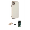 MARSİLYAN™- iPhone 11 Pro Max Kılıf Yankı Serisi - Siyah 360 Mat Full Body Arka Koruyucu + Turuncu Renkli Kamera Lens Koruma Cam