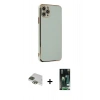 MARSİLYAN™- iPhone 11 Pro Max Kılıf Yankı Serisi - Siyah 360 Mat Full Body Arka Koruyucu + Yeşil Pers Alüminyum Kamera Lens