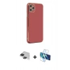 MARSİLYAN™- iPhone 11 Pro Max Kılıf Yankı Serisi - Siyah 3D Antistatik Cam Ekran Koruyucu + Pers Alüminyum Kamera Lens - SH