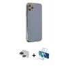 MARSİLYAN™- iPhone 11 Pro Max Kılıf Yankı Serisi - Siyah 3D Antistatik Cam Ekran Koruyucu + Pers Alüminyum Kamera Lens - SH