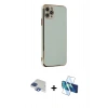 MARSİLYAN™- iPhone 11 Pro Max Kılıf Yankı Serisi - Siyah 3D Antistatik Cam Ekran Koruyucu + Pers Alüminyum Kamera Lens - LT