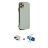 MARSİLYAN™- iPhone 11 Pro Max Kılıf Yankı Serisi - Siyah 3D Antistatik Cam Ekran Koruyucu + Pers Alüminyum Kamera Lens - SH