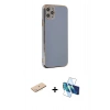 MARSİLYAN™- iPhone 11 Pro Max Kılıf Yankı Serisi - Siyah 3D Antistatik Cam Ekran Koruyucu + Renkli Kamera Lens Koruma Cam - MI