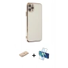 MARSİLYAN™- iPhone 11 Pro Max Kılıf Yankı Serisi - Siyah 3D Antistatik Cam Ekran Koruyucu + Renkli Kamera Lens Koruma Cam - MI