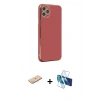 MARSİLYAN™- iPhone 11 Pro Max Kılıf Yankı Serisi - Siyah 3D Antistatik Cam Ekran Koruyucu + Renkli Kamera Lens Koruma Cam - MI