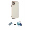 MARSİLYAN™- iPhone 11 Pro Max Kılıf Yankı Serisi - Siyah 3D Antistatik Cam Ekran Koruyucu + Shine Kamera Lens Koruma Cam - SABE
