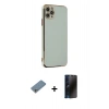 MARSİLYAN™- iPhone 11 Pro Max Kılıf Yankı Serisi - Siyah 3D Antistatik Hayalet Cam Ekran Koruyucu + Shine Kamera Lens Koruma Cam - GS