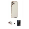 MARSİLYAN™- iPhone 11 Pro Max Kılıf Yankı Serisi - Siyah 3D Antistatik Hayalet Cam Ekran Koruyucu + Pers Alüminyum Kamera Lens - KI