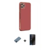 MARSİLYAN™- iPhone 11 Pro Max Kılıf Yankı Serisi - Siyah 3D Antistatik Hayalet Cam Ekran Koruyucu + Mavi Metal Kamera Lens Koruma Cam