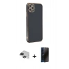 MARSİLYAN™- iPhone 11 Pro Max Kılıf Yankı Serisi - Siyah 3D Antistatik Hayalet Cam Ekran Koruyucu + Pers Alüminyum Kamera Lens - SH