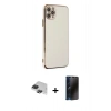 MARSİLYAN™- iPhone 11 Pro Max Kılıf Yankı Serisi - Siyah 3D Antistatik Hayalet Cam Ekran Koruyucu + Pers Alüminyum Kamera Lens - SH