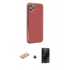 MARSİLYAN™- iPhone 11 Pro Max Kılıf Yankı Serisi - Siyah 3D Antistatik Hayalet Cam Ekran Koruyucu + Renkli Kamera Lens Koruma Cam - TU