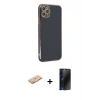 MARSİLYAN™- iPhone 11 Pro Max Kılıf Yankı Serisi - Siyah 3D Antistatik Hayalet Cam Ekran Koruyucu + Renkli Kamera Lens Koruma Cam - TU