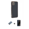 MARSİLYAN™- iPhone 11 Pro Max Kılıf Yankı Serisi - Siyah 3D Antistatik Hayalet Cam Ekran Koruyucu + Shine Kamera Lens Koruma Cam - PE