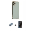 MARSİLYAN™- iPhone 11 Pro Max Kılıf Yankı Serisi - Siyah 3D Antistatik Hayalet Cam Ekran Koruyucu + Shine Kamera Lens Koruma Cam - PE