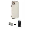 MARSİLYAN™- iPhone 11 Pro Max Kılıf Yankı Serisi - Siyah 3D Antistatik Hayalet Cam Ekran Koruyucu + Rainbow Kamera Lens Koruma Cam - YL