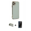 MARSİLYAN™- iPhone 11 Pro Max Kılıf Yankı Serisi - Siyah 3D Antistatik Hayalet Cam Ekran Koruyucu + Rainbow Kamera Lens Koruma Cam - YL