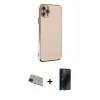 MARSİLYAN™- iPhone 11 Pro Max Kılıf Yankı Serisi - Siyah 3D Antistatik Hayalet Cam Ekran Koruyucu + Rainbow Kamera Lens Koruma Cam - YL