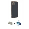 MARSİLYAN™- iPhone 11 Pro Max Kılıf Yankı Serisi - Siyah 3D Antistatik Seramik Nano Ekran Koruyucu + Rainbow Kamera Lens Koruma Cam - GD