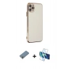 MARSİLYAN™- iPhone 11 Pro Max Kılıf Yankı Serisi - Siyah 3D Antistatik Seramik Nano Ekran Koruyucu + Gümüş Shine Kamera Lens Koruma Cam